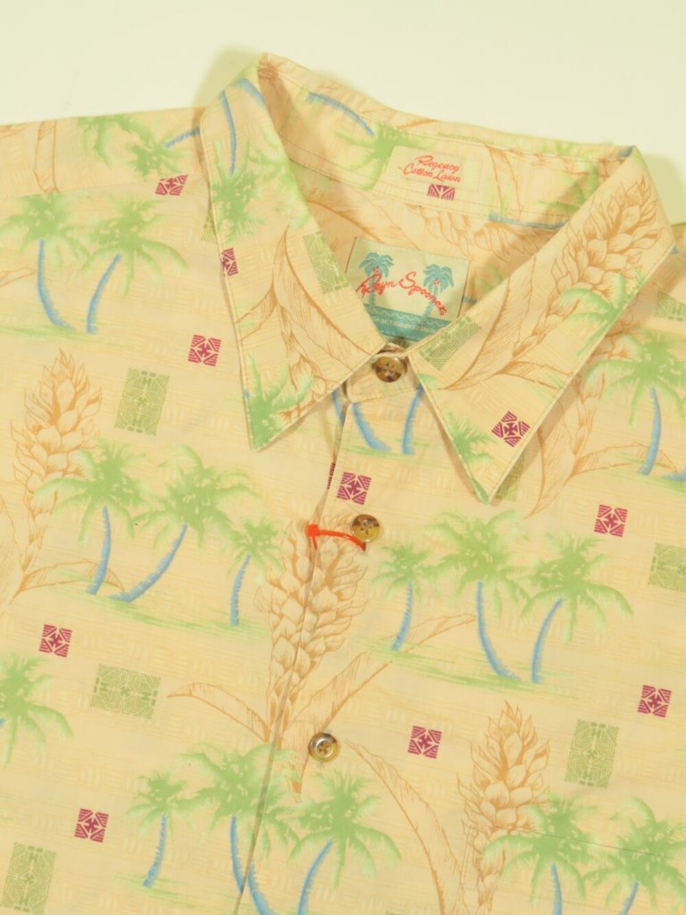 Vtg 90s Reyn Spooner Camp Hawaiian Shirt Mens XL Pineapple Yellow Palm Trees